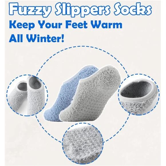 Slipper Socks for Women with Grippers Non Slip Fuzzy Socks with Grips Womens - Picture 6 of 7